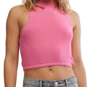 Intimately Free People Neon Pink Warm Fluff Fuzzy Knit Crop Top Medium NEW $48